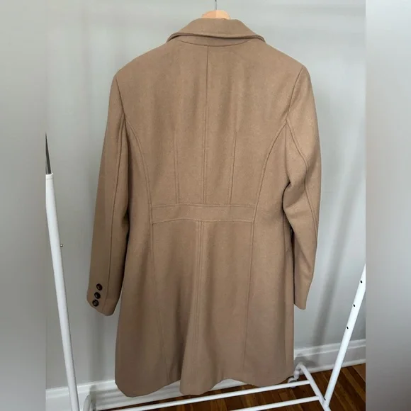 Laundry Camel Wool Blend long coat w/ detachable faux fur collar Sz Large - Picture 4 of 7